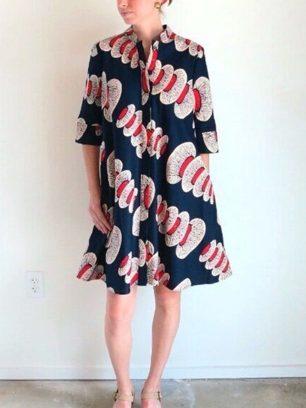 Zuri Kenya Shirt Dress Size 2X Lagenlook Nuclear Navy Red Graphic Print Pockets
